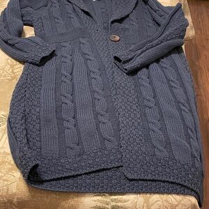 Aran Crafts Navy Cable Knit Cardigan